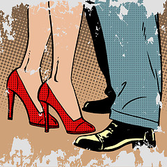 Image showing love man and woman dance hugs pop art comics retro style Halfton