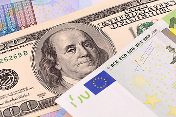 Image showing european and american money background