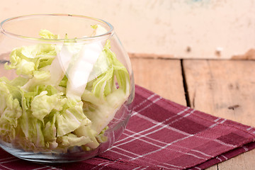 Image showing Cabbage chopped in glass bowl