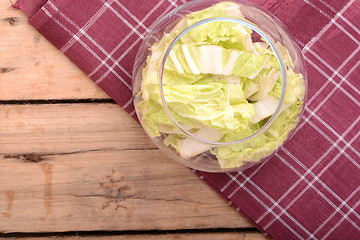 Image showing Cabbage chopped in glass bowl