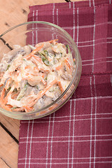 Image showing Fresh salad on glass bowl