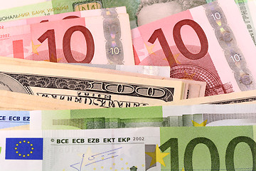 Image showing european and american money background