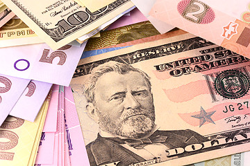 Image showing european and american money background