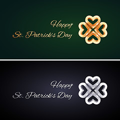 Image showing Simple St Patricks Day Cards with Golden and Silver Clovers