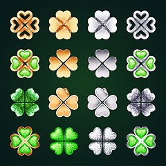 Image showing Vector Golden and Silver Four-leaf Clovers