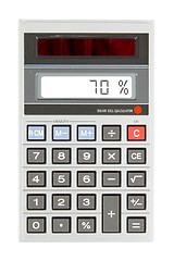 Image showing Old calculator showing a percentage - 70 percent