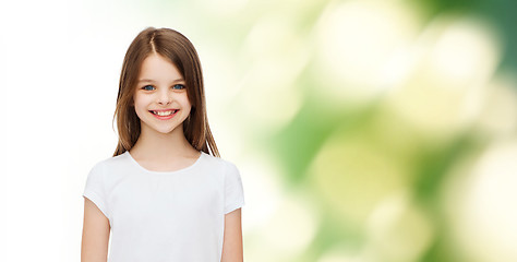 Image showing smiling little girl in white blank t-shirt