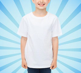 Image showing smiling little boy in white blank t-shirt