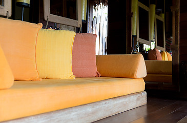 Image showing couch with pillows at hotel room or home