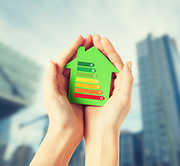 Image showing hands holding green paper house