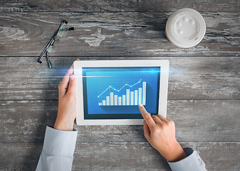 Image showing close up of hands with tablet pc and virtual graph