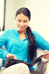 Image showing happy woman with tablet pc computer