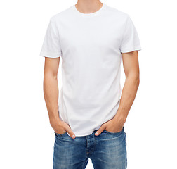 Image showing smiling young man in blank white t-shirt