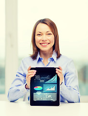 Image showing smiling businesswoman with tablet pc computer