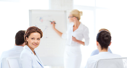 Image showing businesswoman on business meeting in office