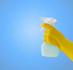 Image showing close up of hand with cleanser spraying