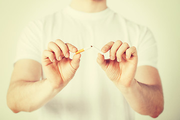 Image showing man breaking the cigarette with hands