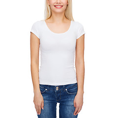 Image showing smiling woman in blank white t-shirt