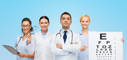 Image showing group of doctors with eye chart and glasses