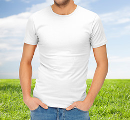 Image showing close up of man in blank white t-shirt