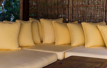 Image showing couch with pillows at hotel terrace