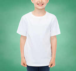 Image showing smiling little boy in white blank t-shirt