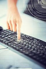 Image showing woman hand pressing on enter button