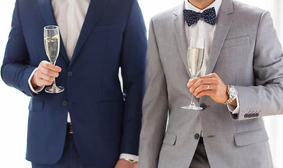 Image showing close up of male gay couple with champagne glasses