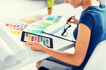 Image showing woman working with color samples for selection