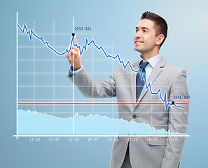 Image showing businessman touching virtual screen with chart