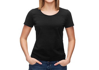 Image showing smiling woman in blank black t-shirt