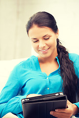 Image showing happy woman with tablet pc computer