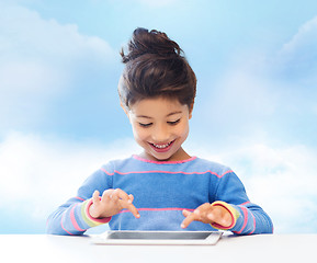 Image showing happy little girl with tablet pc computer