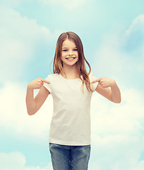 Image showing smiling little girl in blank white t-shirt