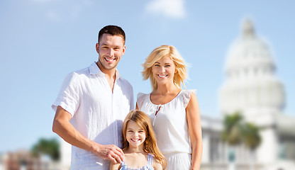 Image showing happy family over american white house background