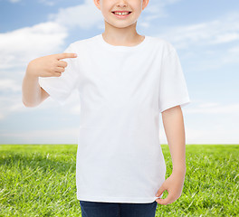 Image showing smiling little boy in white blank t-shirt