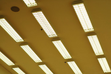 Image showing Row of fluorescent lamps