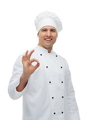 Image showing happy male chef cook showing ok sign