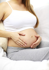 Image showing close up of happy pregnant woman at home