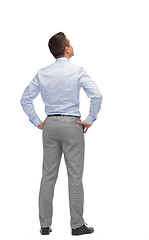 Image showing businessman looking up from back