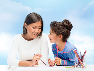 Image showing mother and daughter drawing