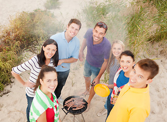 Image showing group of friends having picnic on beach