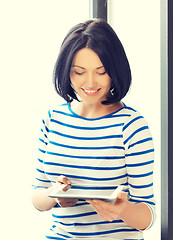 Image showing happy teenage girl with tablet pc computer