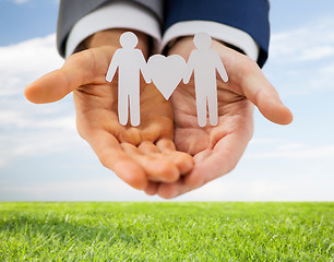 Image showing close up of happy male gay couple with love symbol