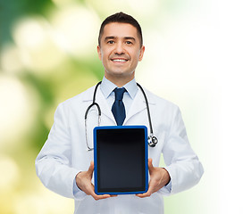 Image showing smiling male doctor with tablet pc