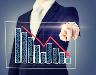 Image showing businessman hand with chart on virtual screen