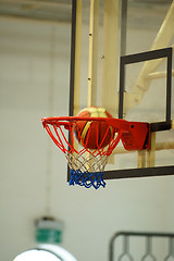 Image showing Basketball swishing through the hoop