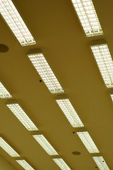 Image showing Row of fluorescent lamps