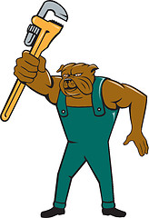 Image showing Bulldog Plumber Monkey Wrench Isolated Cartoon