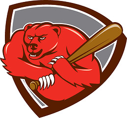 Image showing Grizzly Bear Baseball Player Batting Shield Cartoon